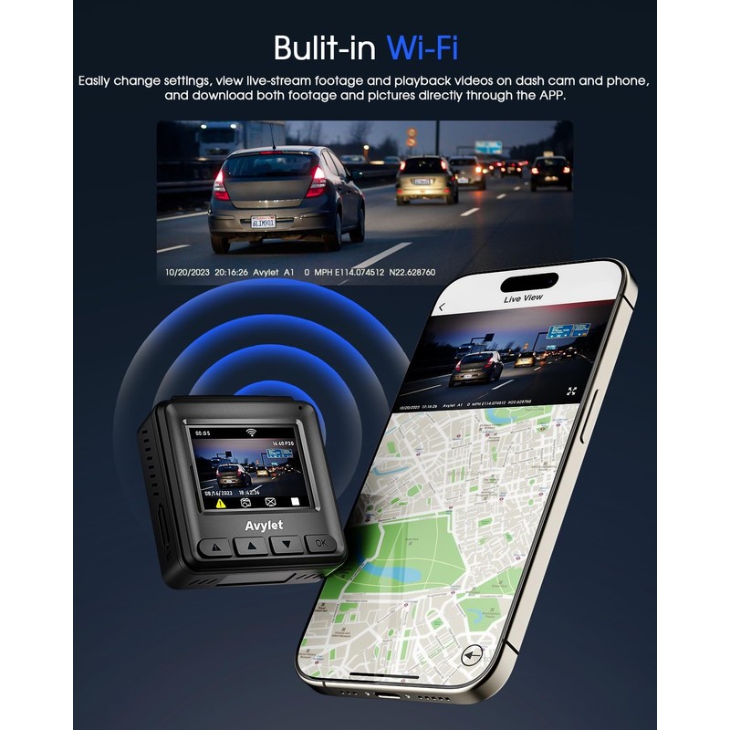 Dash Cam WiFi 2K, Car Camera with APP, Front Dash