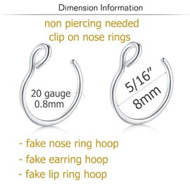 MODRSA Fake Nose Ring Fake Nose Piercing Fake Lip Piercing Fake Lip Ring Faux Nose Ring Jewelry Clip on Nose Ring Non Piercing Fake Cartilage Earring Hoop