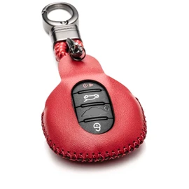 Vitodeco - Funda de cuero protectora y llavero para llave inteligente de Mini Cooper 2015-2019, Mini Cooper Clubman 2015-2019, Rojo, 3 or 4 Buttons
