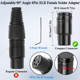 QIANRENON Compact 4Pin XLR Solder Microphone Adapter Adjustable 90° Angle 4Pin XLR Female Thin Cable Connector Gold Plated XLR 4 Audio Socket, for DIY Repair 4 Pole XLR, Included 0.9mm Spanner