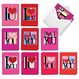 The Best Card Company Love Squares - 20 Assorted Boxed Valentine's Day Note Cards with Envelopes (4 x 5.12 Inch) - AM8991VDG-B2x10