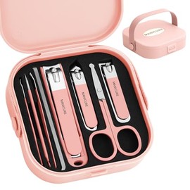 Manicura Set 8 en 1 Esencial Manicura y Pedicura Kit Acero Inoxidable Manicuras Herramientas Portátiles para Cortar las Uñas-Rosa