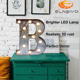 LED Marquee Light Up Letters Industrial Vintage Style Lighted Letters Rust Metal Effect Marquee Letter with Lights Illumination Letter Signs for Christmas Wedding Birthday Party Home Cafe Bar Decor-B