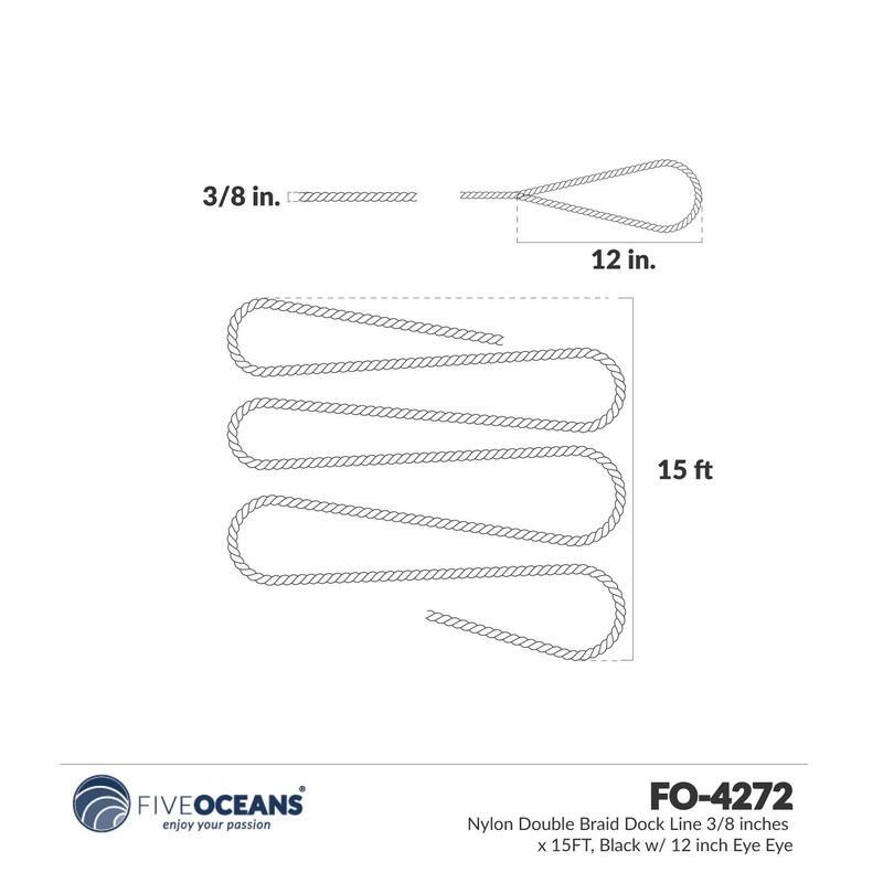Five Oceans Marine Nylon Double Braid Dock Line 3/8 inches