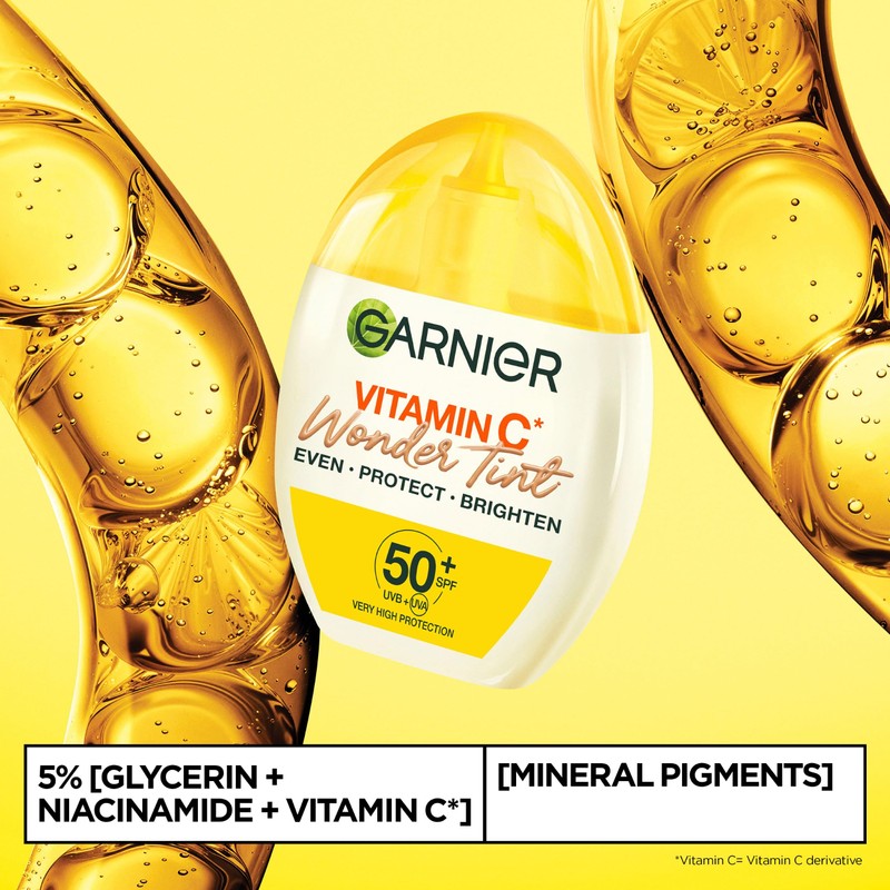 Garnier Vitamin C* Wonder Tint SPF50+, Medium Shade, All-In-1 Tinted