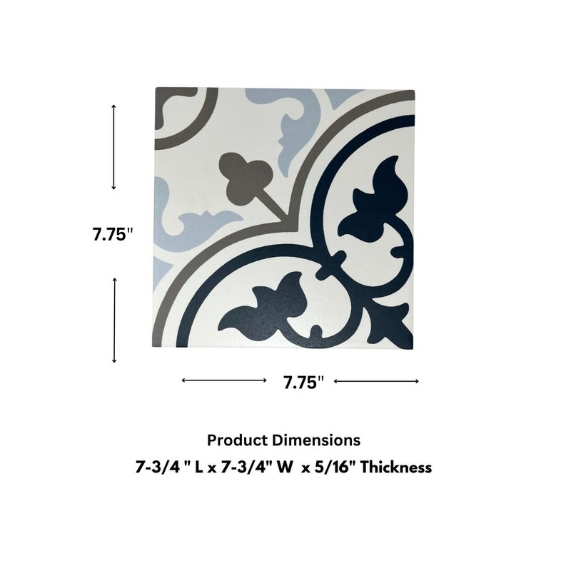 Tenedos Provenza Square 8x8 Gray White Blue Compact Porcelain Floor