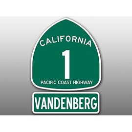 PCH 1 and VANDENBERG Sign Shaped Sticker (highway ca rv beach road historic drive coast california vinyl decal for car window or laptop (3 x 4 inch)