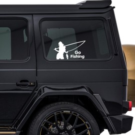 Tskijun Go Fishing Sticker Outdoor Sports Car Bumper Sticker Woman/Woman Fishing Vehicle Decals for Car/Motorcycle or Window Glasses Vehicle Decoration Silvery White