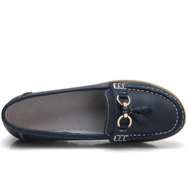 Mocasines de piel para mujer, suela de goma, zapatos planos para caminar, mocasines casuales, A-dk-blue, 9 US