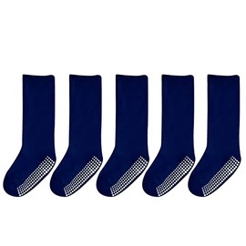 EPEIUS Baby Knee High Socks with Non-Slip Grip Toddller Girls Athletic Stockings Team Tube Socks for Soccer, Basketball, Baseball 5 Pairs Pack,Navy Blue,3-5 Years