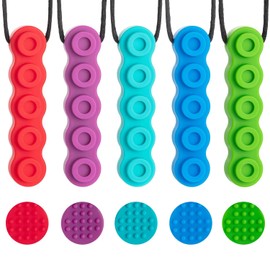 Nsodinevus Necklaces for Sensory Kids, 5 Packs Sensory Nsodinevus Necklaces, Made of Food Grade Silicone for Autistic, ADHD, Oral Motor Boys and Girls Children Chewelry Rainbow colors
