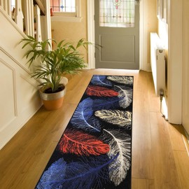 Custom Size Feather Design Multicolor Rubber Backed Non-Slip Hallway Stair Runner Rug Carpet 31 Inch Wide by Your Length 31in x 26ft