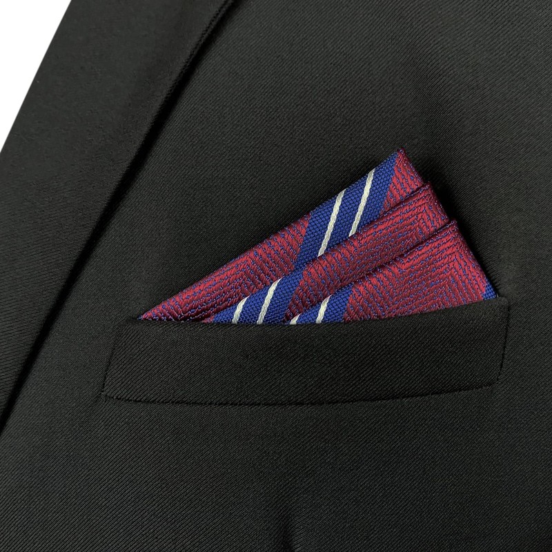 S&W SHLAX&WING Pocket Squares for Men Maroon Blue Red Striped