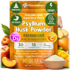 BloomBoost Polvo de cáscara de psyllium | Polvo de cáscara de psyllium con sabor tropical para salud digestiva y apoyo intestinal | Suplemento sin azú