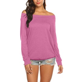 Womens Fall Fashion 2024 Trends Off The Shoulder Tops Long Sleeve Hot Pink XXL