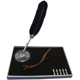 HBEDU Feather Pen English Calligraphy Dip Pens Set with Stand and 5pcs Stainless Steel Nibs Hand Craft Pen in Gift Box(Black)