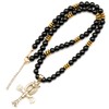 ElisaJewelryArt - Natural Black Onyx Beaded Ankh Cross Pendant Necklace