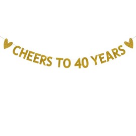 Cheers to 40 Years Banner for 40TH Wedding Anniversary Party Supplies 40 Years Old 40TH Birthday Party Decorations Supplies Pre-Strung Letters Gold ZHAOFEIHN