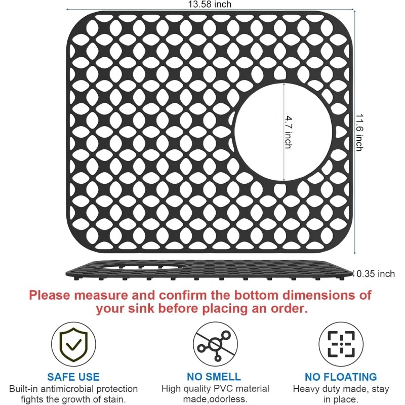 TOOVEM 2PCS Non-Slip Heat Resistant Silicone Sink Protector Mat, Side