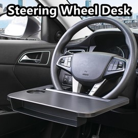 HZGAMER 2 in 1 Car Steering Wheel Tray/Car Seat Gap Filler Organizer, Car Food Tray for Laptop Mount Eating Working, Road Trip Essentials for Adults Multipurpose Travel Car Accessories