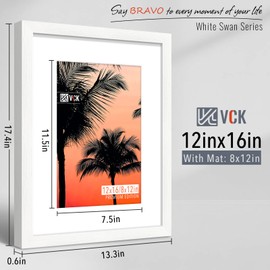 VCK 12x16 White Picture Frame set of 5, Textured Exclusive Wooden Photo Frames with HD glass | Matted to 8x12 or 12x16 without Mat | Wall Hanging