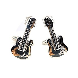 Teri's Boutique Guitar Music Lover Rock Party Wedding Gift Men's Shirt Cuff Links w/Gift Box (Silver)