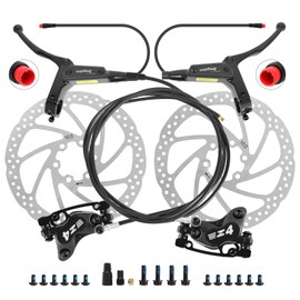 Zmgdrm 4-Pistons E-Bike Hydraulic Disc Brake Set, 2-PIN Electric Power-Off Hydraulic Brakes Set with 160mm Rotors, Pre-Bled with Mineral Oil Brakes Kit for eBike, MTB, Electric Scooters