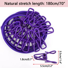 GKYZBB Portable Clothesline with 12 Clothespins, Windproof Travel Camping Clothes line Retractable Elastic Laundry Drying Clothes Line for Backyard, Hotel, Outdoor and Indoor Use（Purple）