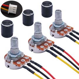 TWTADE 3PCS 50K Ohm Linear Taper Rotary Potentiometer WH148 B50K 3 Pin with XH2.54-3P Connector Wire Cable + Black Knob Cover Cap 148-50kBK