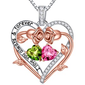 Iefil August October Birthstone Necklace Birthday Gifts for Mom Grandma, Anniversary Mothers Day Birthday Gift for Mom Her Birthstone Jewelry Peridot Necklace Pink Sapphire Necklaces