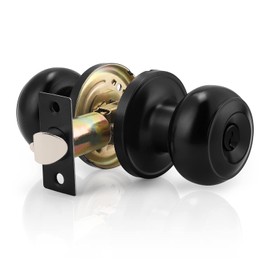 Probrico (1 Pack) Black Round Entry Door Knobs with Key, Exterior/Interior Door Handles Bedroom Bathroom/Front/Offic Doors, Door Lock with Locks and 3 Keys,Entrance Lock Security