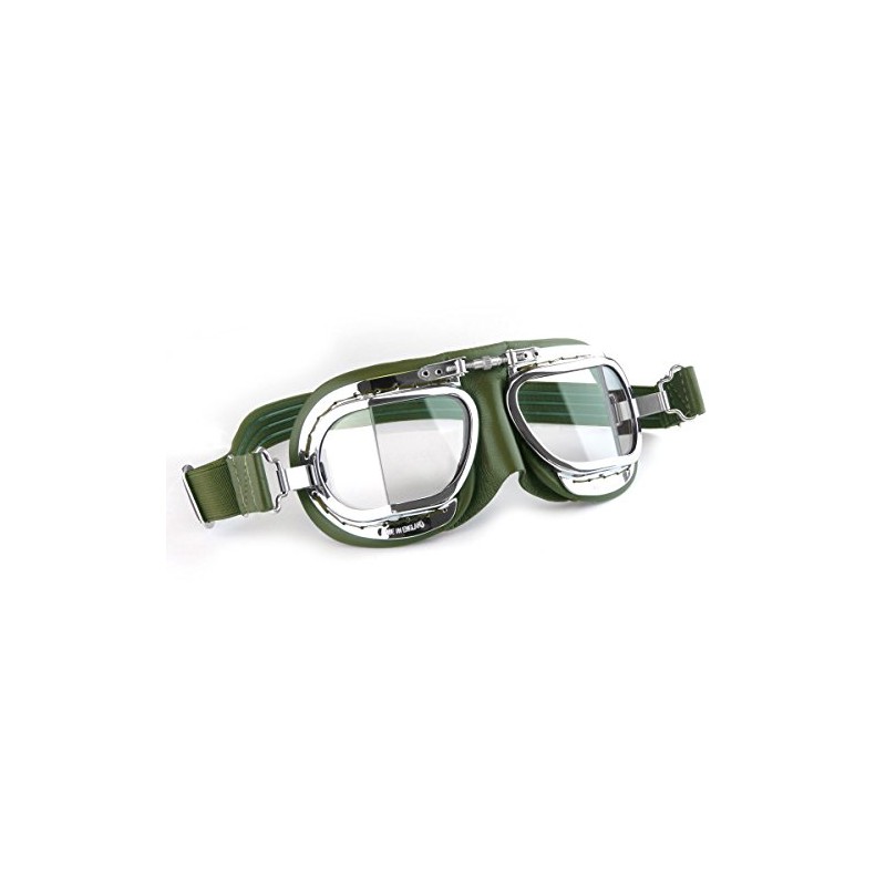 HDM Halcyon Compact Classic Motorcycle Goggles/Flying Goggles - Green Leather