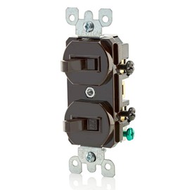 Leviton 5241 15 Amp, 120/277 Volt, Duplex Style Single-Pole/3-Way Ac Combination Switch, Commercial Grade, Brown