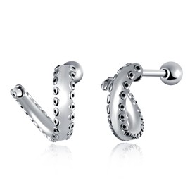 feilok Men's Earrings Stainless Steel Punk Octopus Finger Earrings Hoop Piercing Stud Earrings for Men Women, Stainless Steel