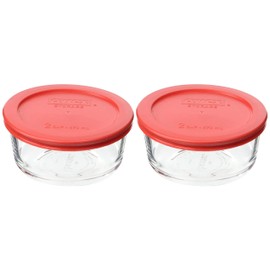 Pyrex (2 7200 Glass Bowls & (2) 7200-PC Red Lids Made in the USA