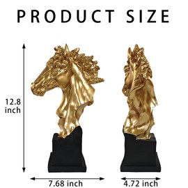 CSjihua 12.8 Inch Golden Horse Head Trophy - Elegant Equestrian Sculpture Statue with Black Base, Resin Animal Figurine Award for Home Office Desk Decor
