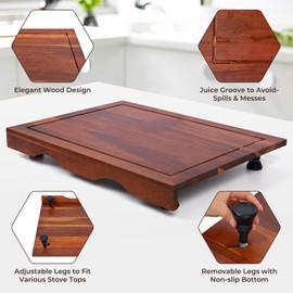 Acacia Wood Stove Top Cover - Electric & Gas Stove - 30"L x 22"W x 2.5"Th Raised Cutting Board with Adjustable Legs & Juice Grooves