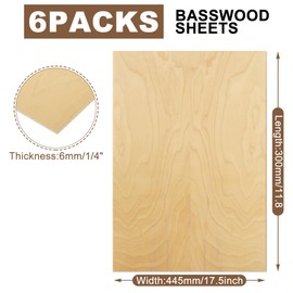 LANIAKEA 6PCS Basswood Sheets 1/4"x 12"x 18" Basswood Plywood Sheets for Laser Cutting & Engraving Unfinished Wood for DIY Ornaments and Architectural Model