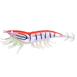 FOLANDO 12cm Fishing Lures Squid Octopus Shrimp Baits, Fishing Lure Glow Squid Jigs Luminous Squid Jig Shrimp Lure Artificial Shrimp Kit 23g 4#