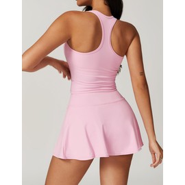 Womens 2 Piece Tennis Skirt Scoop Neck Racer-Back Sports Bra with High Waisted Side Slit Workout Tennis Skorts Athletic Set Yoga Golf Outfits for Women Two Piece Tennis Skirt Sets Pink M