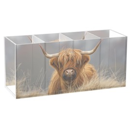 Sletend Highland Cow Cattle Acrylic Pencil Pen Holder Desk Accessories Holder, Cosmetic Brush Organizer Modern Design Desktop Stationery Organizer for Office School and Home 7.87 x 2.48 x 3.54 In
