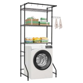 VEVOR Over The Washer and Dryer Storage Shelf, 3 Tier Laundry Room Drying Rack with Hanger Rod and Hooks, Adjustable Over Washer and Dryer Shelves, Laundry Room Shelf Storage Space Saver, Black