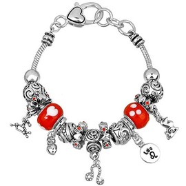 Falari Zodiac Charm Bracelet Multi-Color Slide Metal Murano Beads Silvertone (Style 2 - Leo (July 23 - Aug 23))