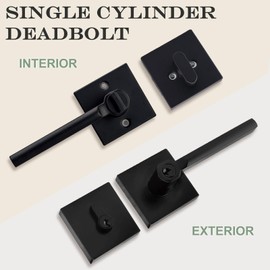 HISAFE Keyed Entry Door Handle with Single Cylinder Deadbolt Combo, Keyed Alike(Same Keys Only Per Set) Front Door/Exterior Door Lever Lockset, Matte Black, 1 Set