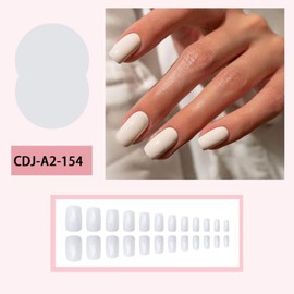 Rice White Press on Nails Short Square Fake Nails with Design Solid Color Glue on Nails Glossy Acrylic Nails Reusable Artificial False Nails for Women Girls Daily Wear Manicure 24pcs