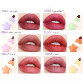 Garcoa Laboratories Mini Star Lipstick Set, 6Pcs Cute Long Lasting Matte Lipstick Set, Portable Colorful Velvet Lipsticks with Pink Cup, Suitable for Various Makeup