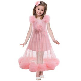 Pink Witch Costume for Girls Pink 2 Piece Pajamas Set Dress, Bouffant Mesh Outfits with Accessories ﻿