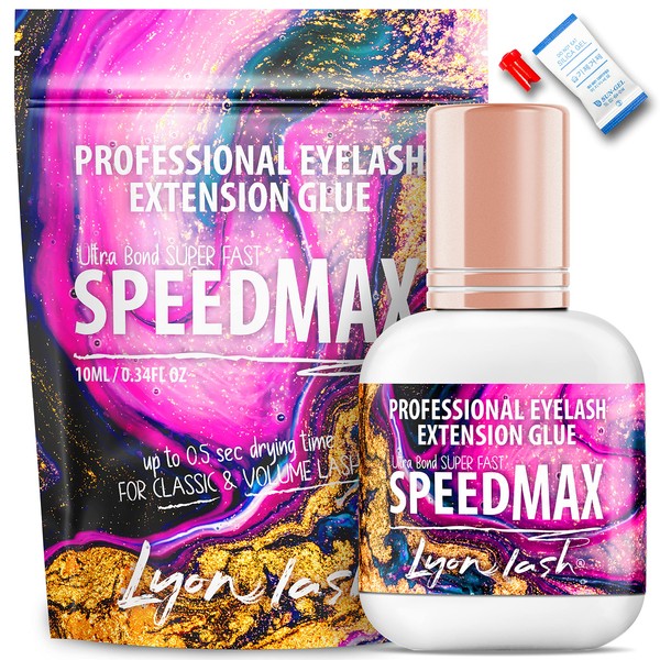 SPEEDMAX Eyelash Extension Glue | 0.5-1 Sec Dry Time | Up to 8 Weeks Retention | Black Adhesive Supplies (10ml/0.34 fl. oz.)