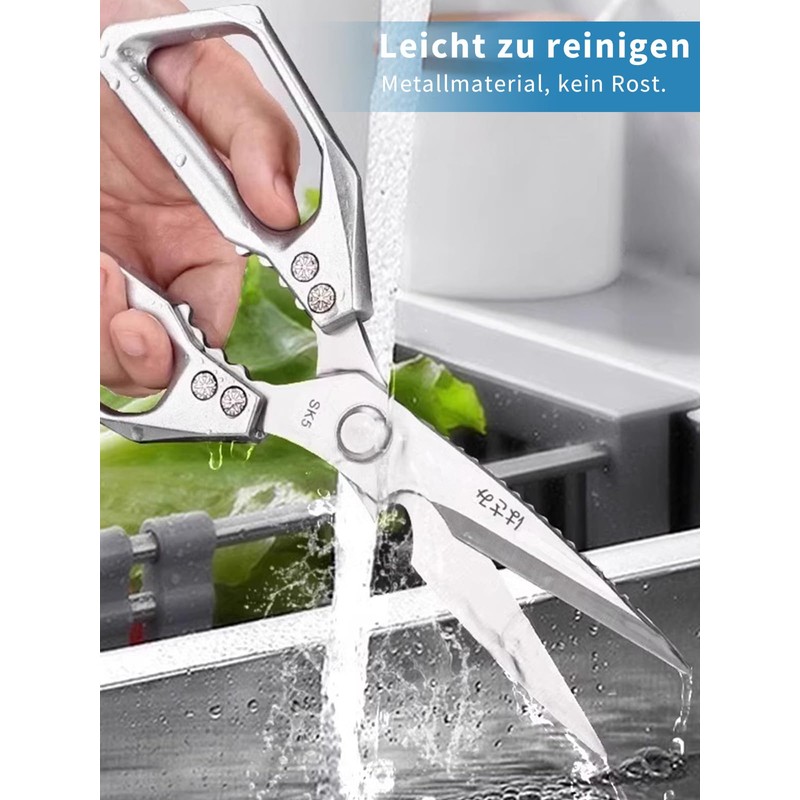 Multifunctional kitchen scissors made of stainless steel, sharp blade: robust