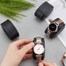 PandaHall Pack of 4 Watch Cushions PU Leather Small Watch Cushion Inserts Black Watches Display Cushion Oval Watches Cushion Pad with Cover Wristwatches Bracelets and Bangles